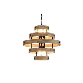 Wooden Rustic Chandelier, 6-Light Contemporary Pendant Light