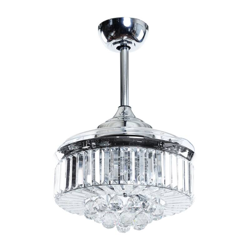 36-inch Chrome Retractable 3-Blade Crystal Ceiling Fan with Remote