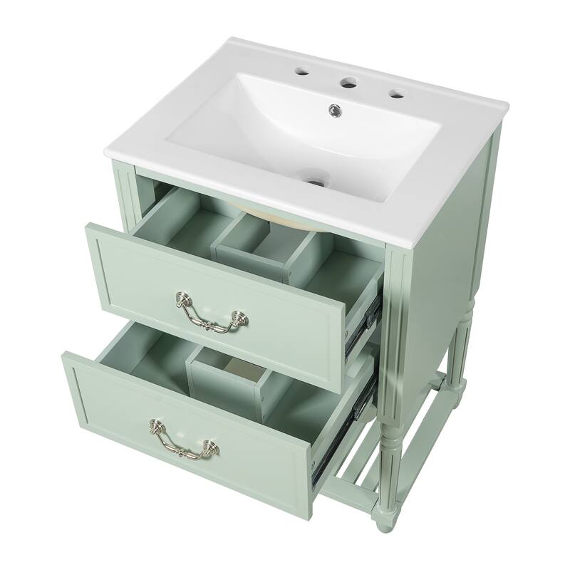 24" Bathroom Vanity with Ceramic Sink, Drawers and an Open Shelf
