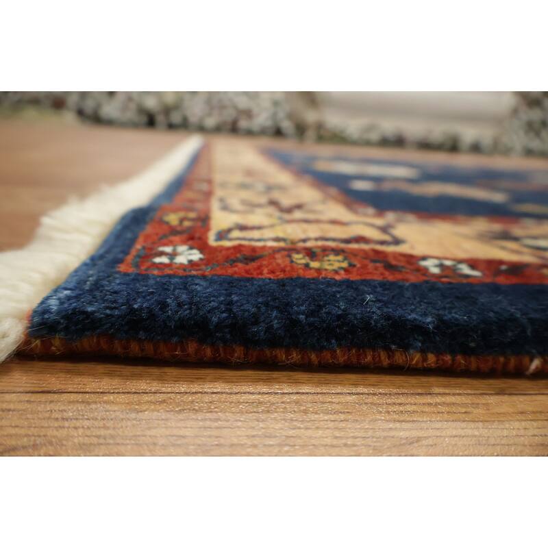 Hand Knotted Oriental 100% Wool Carpet Traditional Tribal Navy Blue & Blues Gabbeh (Qashqai) Area Rug - 6' 7'' X 4' 11''