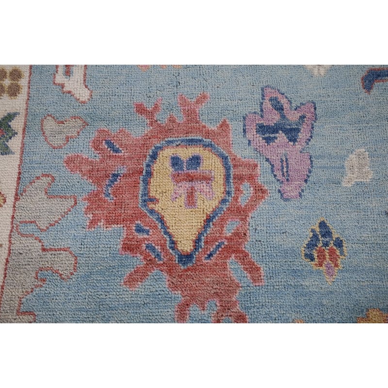Light Blue Oushak Oriental Area Rug Handmade Wool Carpet - 8'10" x 11'8"