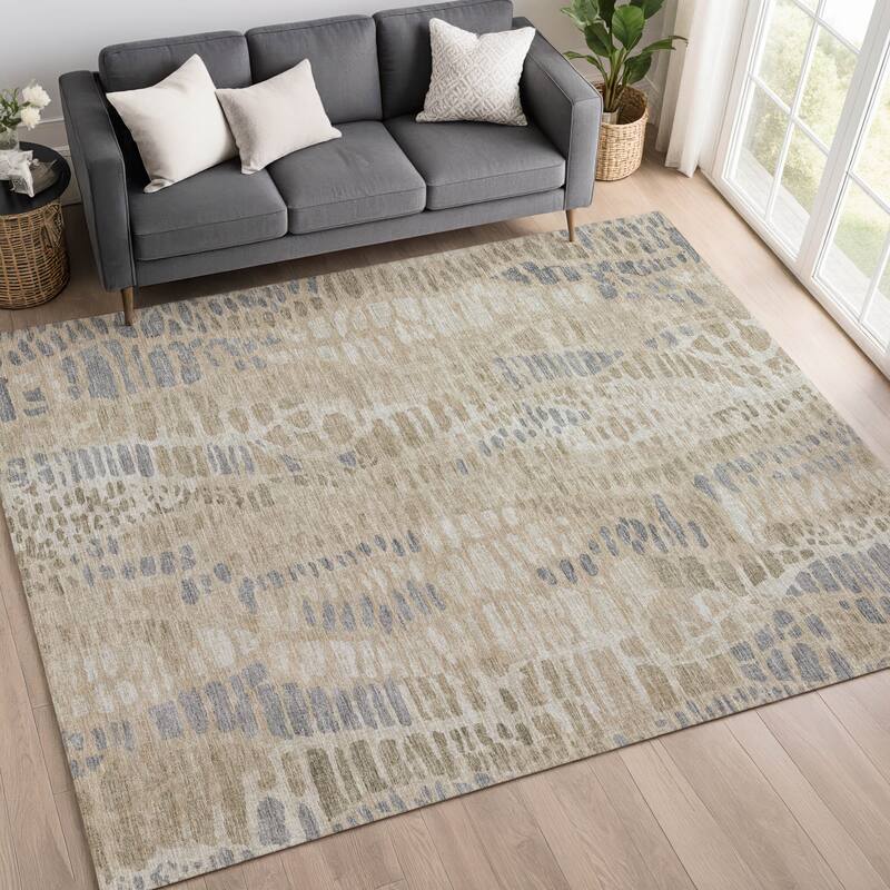 Machine Washable Indoor/ Outdoor Modern Imprints Chantille Rug