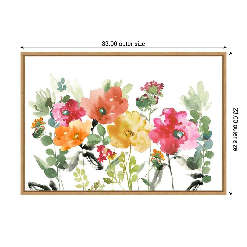 Vibrant Garden Blooms in Watercolor by PI Studio (33 x 23 in.), Framed Canvas Wall Art Print