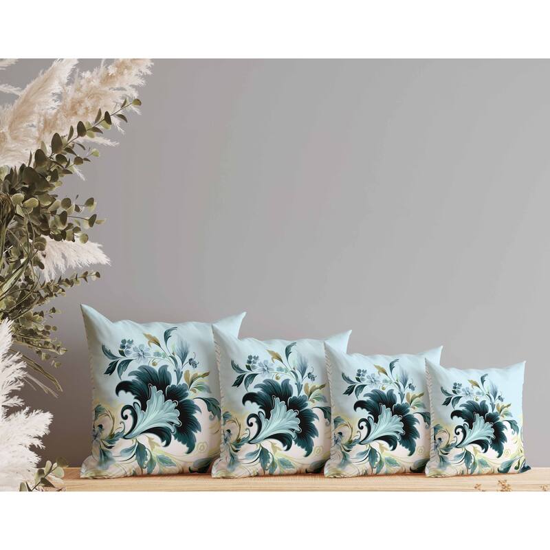 Damask Hue Indoor/Outdoor Reversible Throw Pillow Turquoise and Green