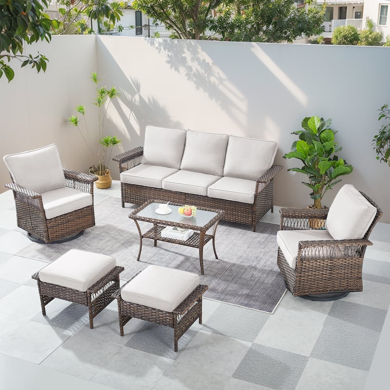 Gymojoy 3PCS Patio Rattan Wicker Chair with Coffee Table - Brown