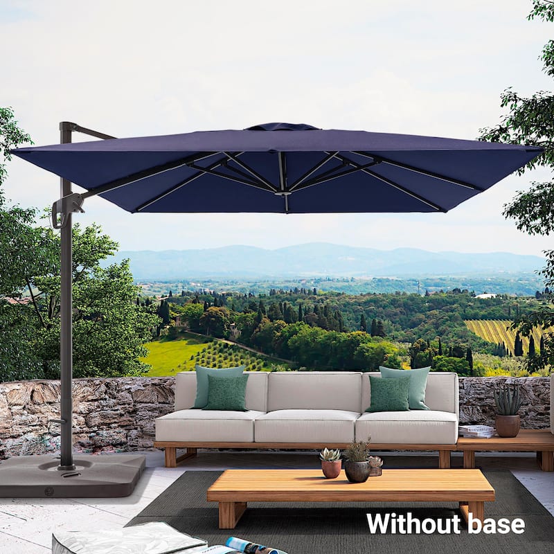 LIVOOSUN 10x10ft Cantilever Patio Offset Hanging Umbrellas - Navy Blue