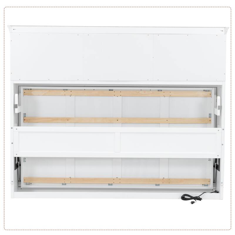Twin Size Murphy Bed with Charging Station, Cabinets and Drawer, Foldable Bed, Space Saving Storage Bed