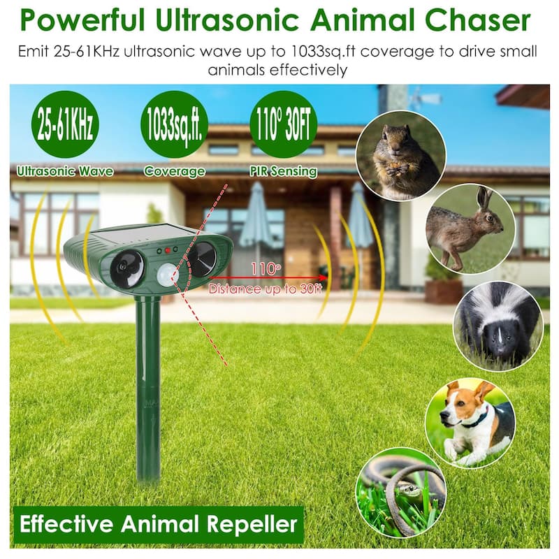 Solar-Powered Ultrasonic Animal Repeller with PIR Motion Sensor