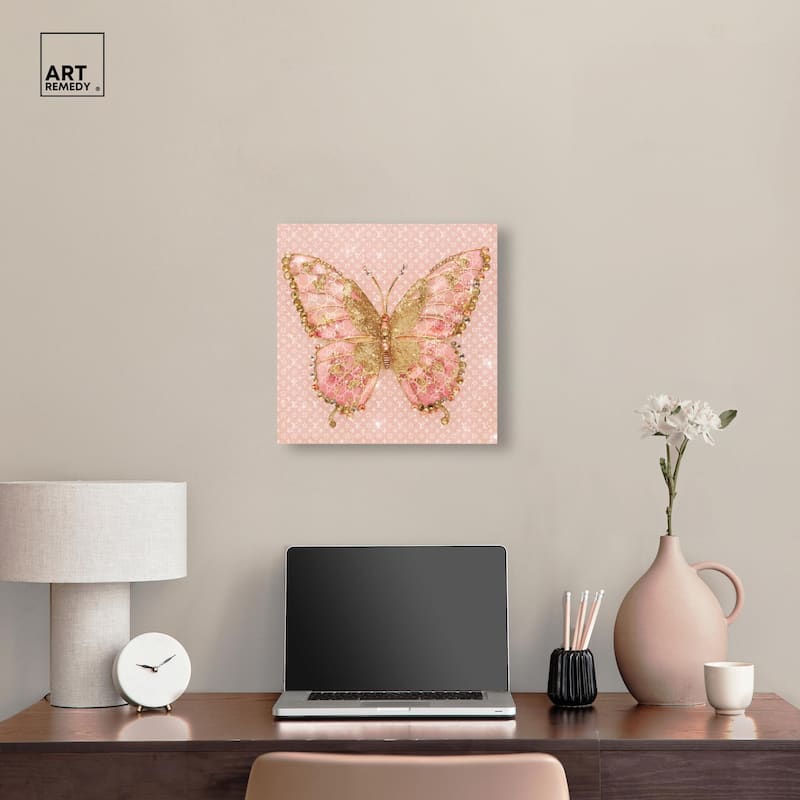 Glittering Elegant Butterfly Blush Canvas by Art Remedy, Gallery Wrapped