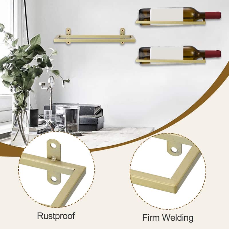 Metal Wine Rack Wall Mounted 6 Pcs Hanging Wine Bottle Display Holder, Gold