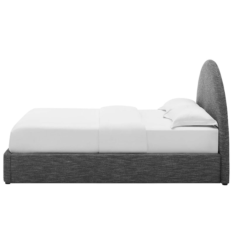 Palmetto Modern Round Headboard Slate Fabric Upholstered Twin Queen Platform Bed