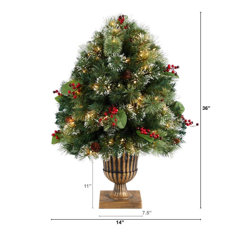 3' Pre-Lit Frosted Pine Artificial Christmas Tree, Warm Clear LED Lights - 3 Foot