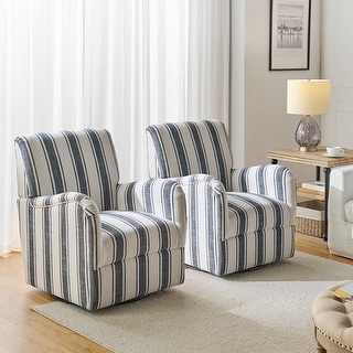 HULALA HOME Pancy Traditional Swivel Armchair with Jacobean Strip Pattern Set of 2