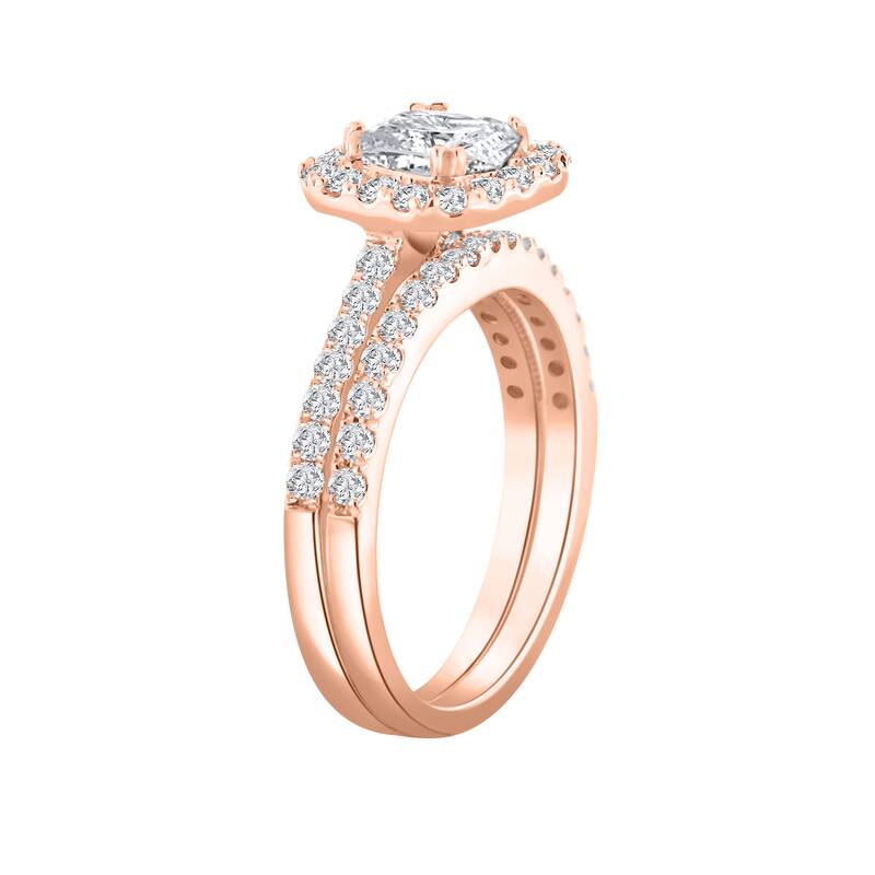 Auriya 1 1/2ctw Cushion-cut Halo Diamond Engagement Ring Set 14k Gold