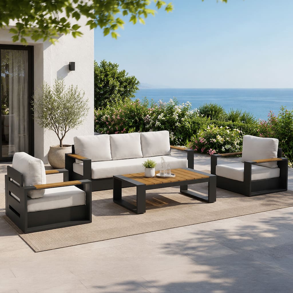 Modern Aluminum Outdoor Conversation Set with Ultra-Thick Cushions