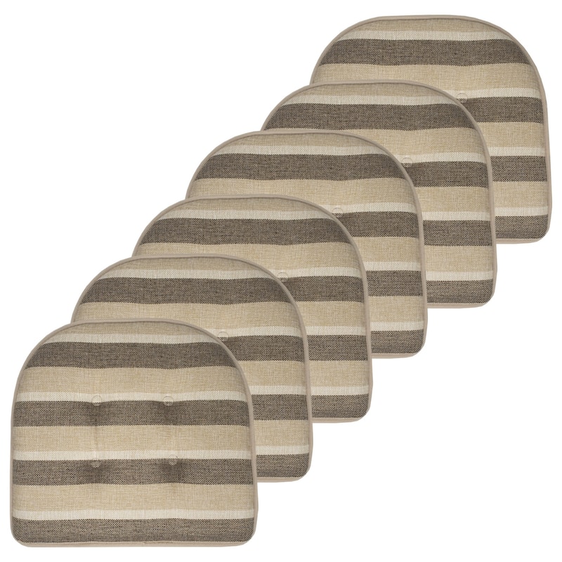 Bradford Striped U Shaped Memory Foam Chair Pad - Beige/Brown Striped - Set of 6