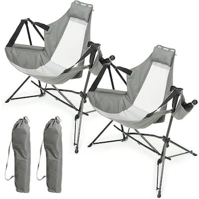 Hammock Camping Chair, Folding Portable Rocking Chair, Aluminum Alloy Adjustable Back Swinging Chair with Pillow Cup Holder