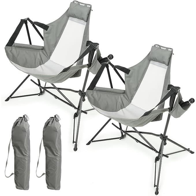 Steel Frame Hammock Camping Chair (2-Pack) with Adjustable Recliner with Pillow and Cup Holder, 250lb Capacity