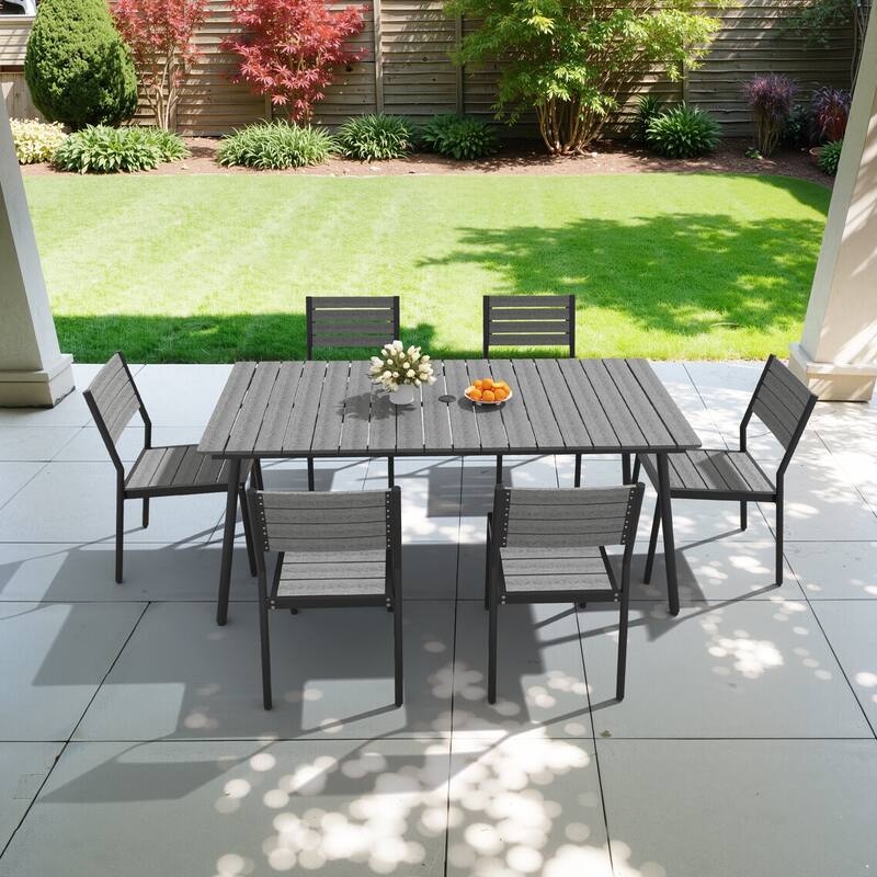 7-Piece Outdoor Dining Set Aluminum Dining table with Stackable Chairs