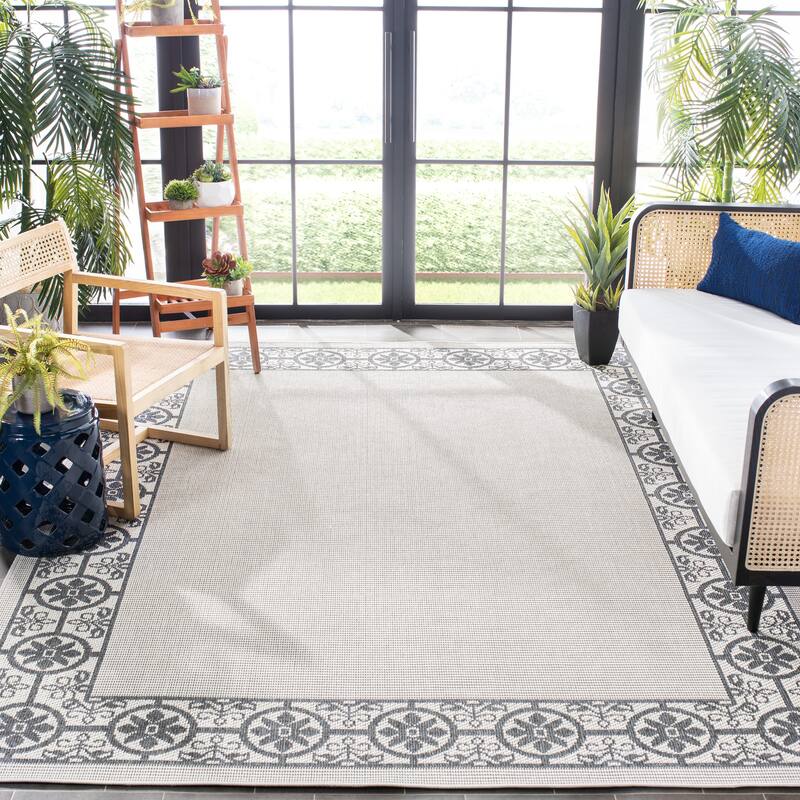 SAFAVIEH Bermuda Washable Aliete Indoor/ Outdoor Waterproof Rug - 9' x 12' - Ivory/Charcoal