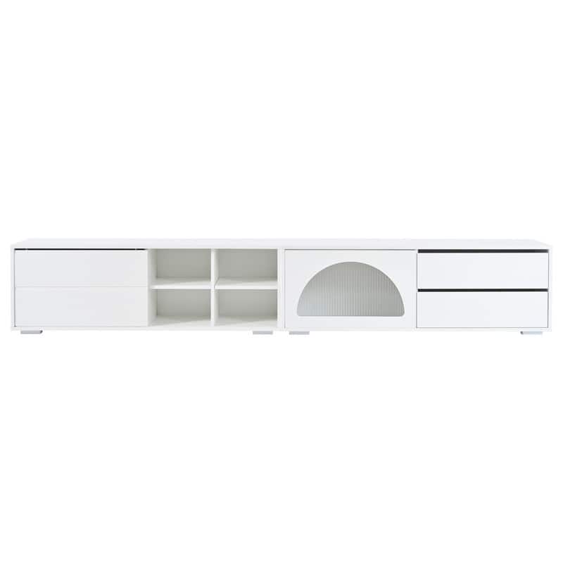 94.4" Modern TV Stand with LED Lights, Fluted Glass Doors & Drawers - Media Console for TVs Up to 100 inches