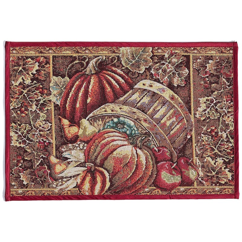 Violet Linen Fall Harvest Collection - Tapestry Pumpkins and Autumn Leaves Design - 19" X 27" Area Rug - 19" x 27" - Bushel Basket