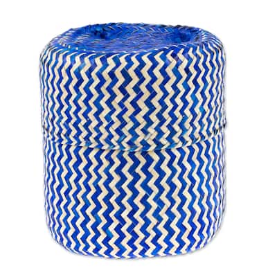 Novica Handmade Tiger In Blue Natural Fiber Basket