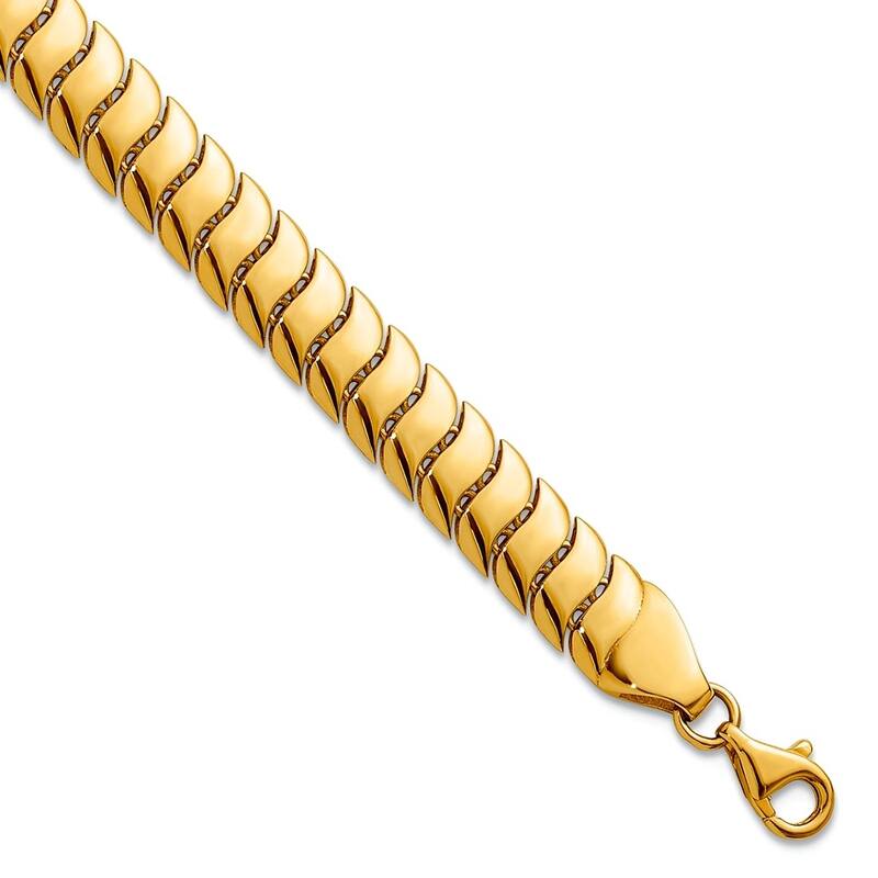 Curata 10k Yellow Gold 7.5" 7mm Polished Curved Herringbone Wide Bracelet