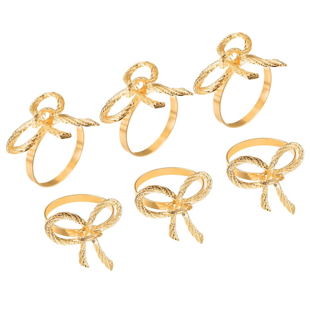 Metal Napkin Rings, 6pcs Bow-knot Napkin Ring Holder Set, Gold Tone - Gold Tone - 38mm