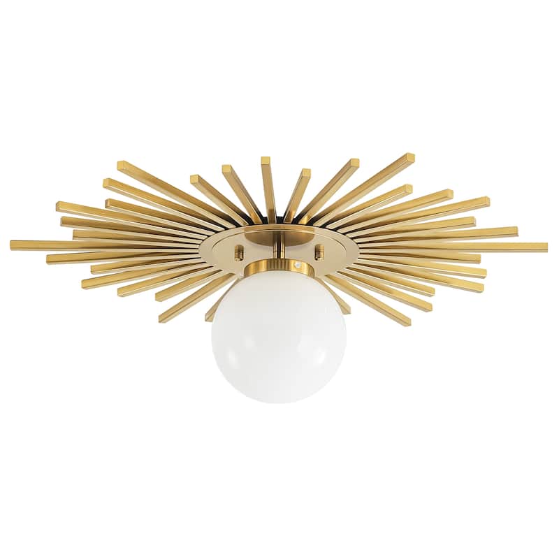 1-Light Modern Glam Sputnik Frosted Opal Glass Globe Semi-Flush Mount Ceiling Light