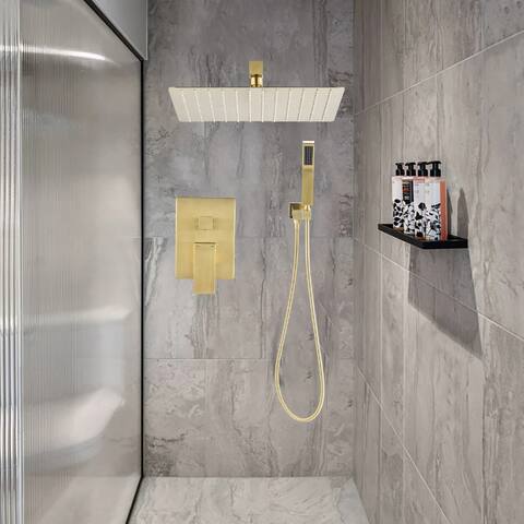 GIVINGTREE Modern Brushed Gold Shower Faucet with 12 In. Wall Mounted Shower Head