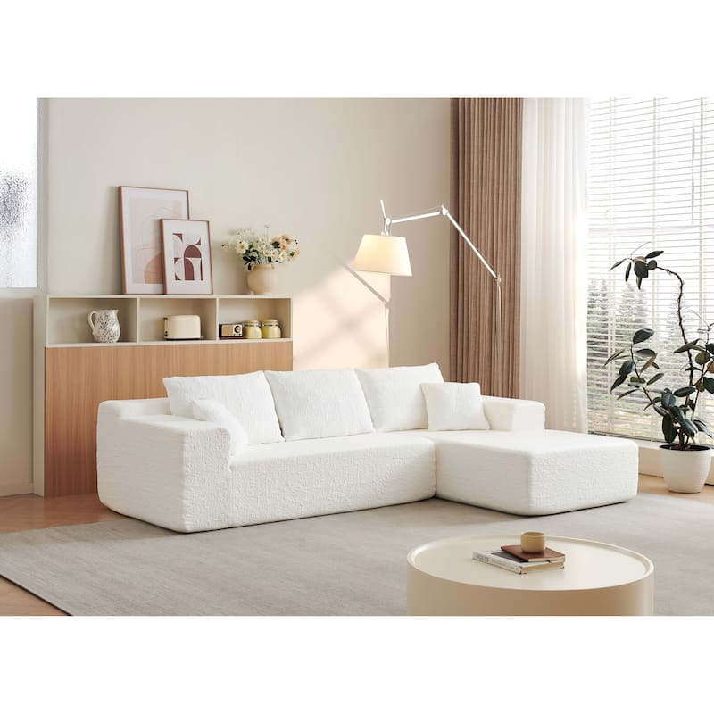 Modular Deep Seat Chaise Lounge Couch Chenille L-shaped Sectional Sofa with Pillows, Connecting Clasps and Non-slip Design