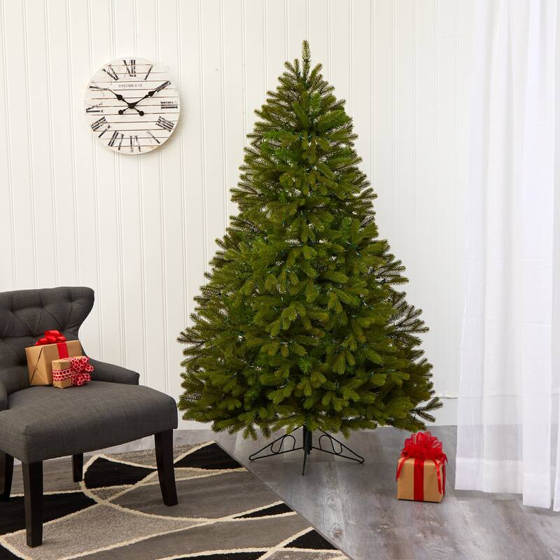 6ft. Spruce Flat Back Artificial Christmas Tree with 350 Warm White Multifunction Lights & 642 Branches- Space-Saving X-Mas Tree