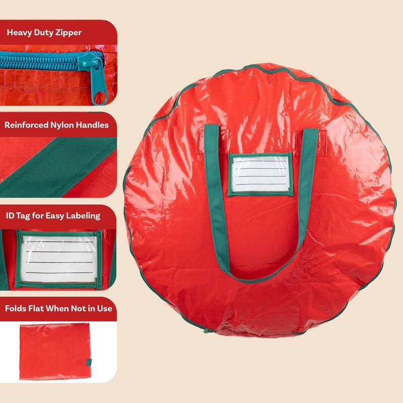 Christmas Wreath Storage Bag - 24-Inch Zippered Tote with Handles by Elf Stor - 24"