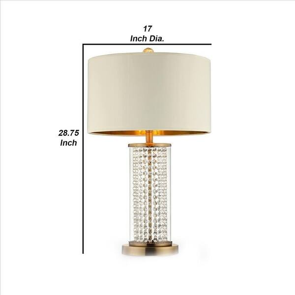 Table Lamp with Cylindrical Drum and Stacked Crystals, Gold - 28.75 H x 17 W x 17 L Inches