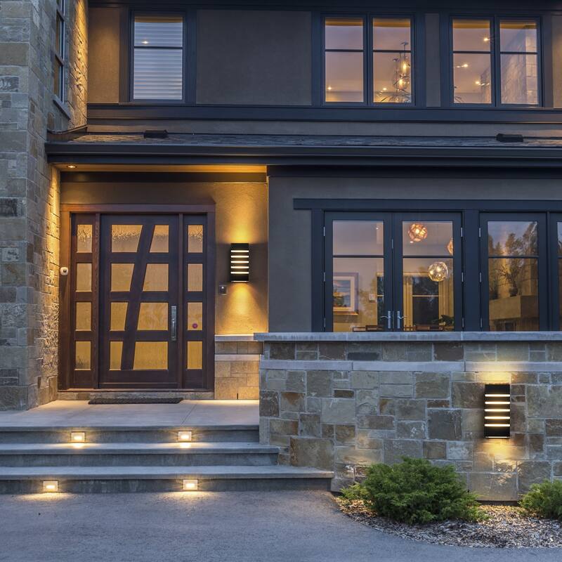 2-light Modern Black Outdoor Rectangular LED Wall Sconce - H9.3" x W4.5" x D3.7"