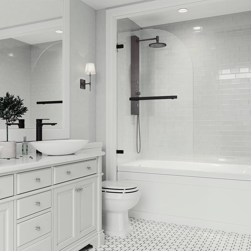 VIGO Orion 34" W x 58" H Frameless Hinged Tub Door in Matte Black