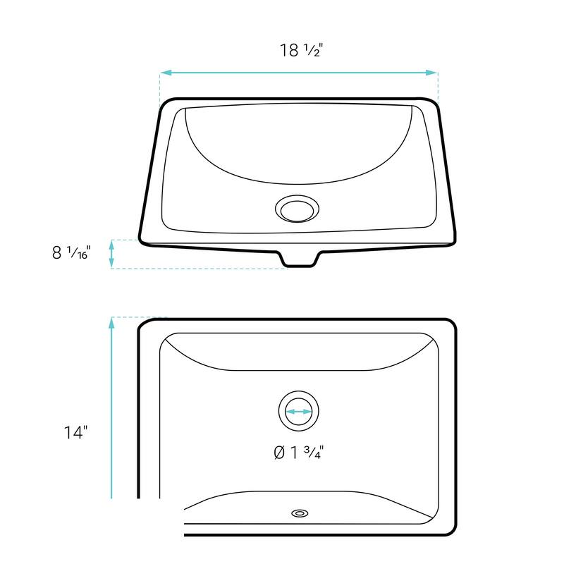 Nantes 18.5 Rectangular Under-Mount Bathroom Sink - 18.5" x 14" 8"