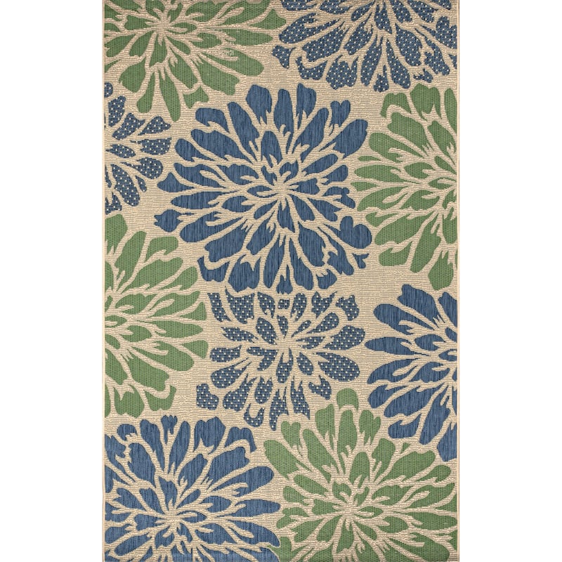JONATHAN Y Floral Textured Weave Indoor/Outdoor Area Rug - 5 X 8 - Navy/Green