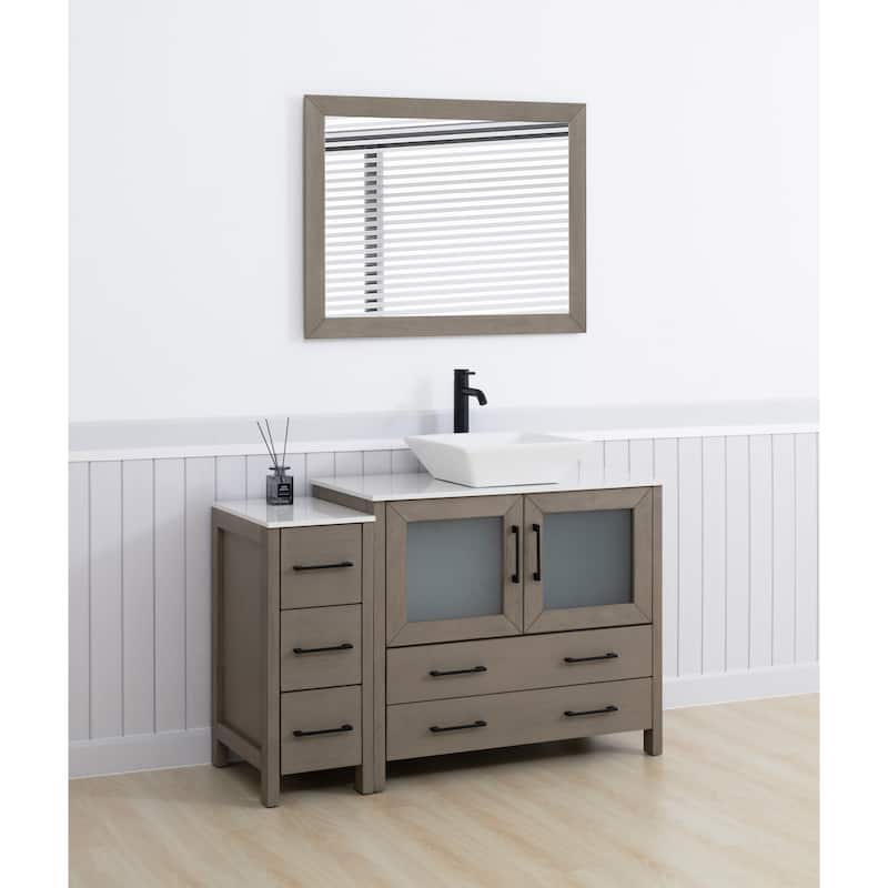 Vanity Art 48" Single Sink Bathroom Vanity Combo Set with Engineered Marble Top and Free Mirror - 48 x 18.5 x 36 Inches