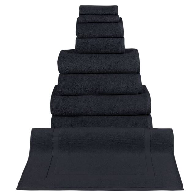Classic Turkish Cotton Oversized 9-piece Towel Set - Black