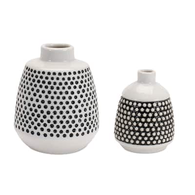 Bubbled Ceramic Bud Vase - 4.75" - Black and White - Set of 2
