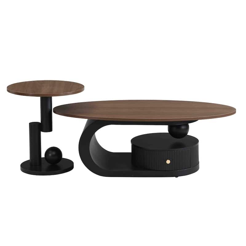 Modern MDF Oval and Round Table Set with Storage for Living Room