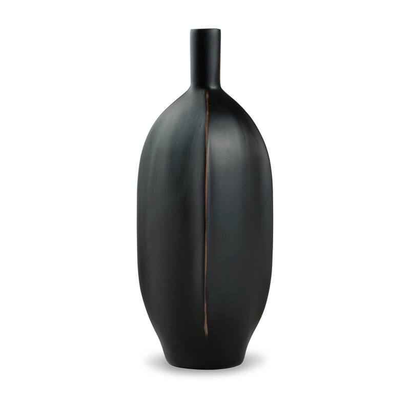 Troy 9 Inch Flower Vase, Home Decor Accessory Piece, Black Polyresin