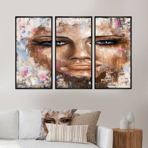 Designart 'Portrait Of A Young Woman I' Traditional Framed Canvas Wall Art Print Set of 3 - 4 Colors of Frames