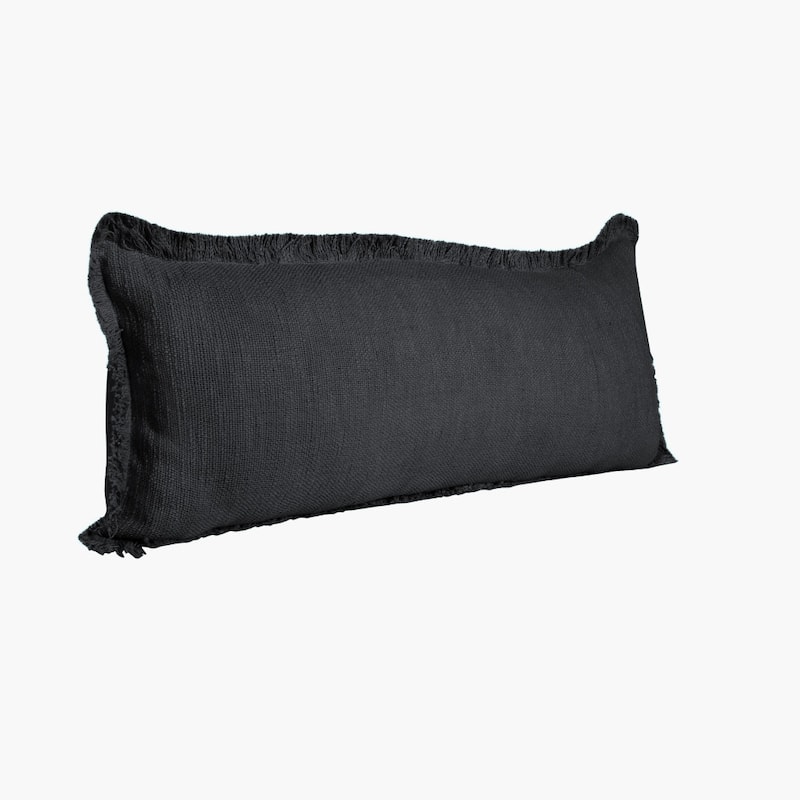 HomeRoots 14" X 36" Jet Black 100% Cotton Zippered Pillow