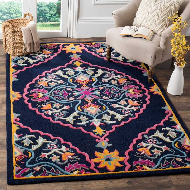 SAFAVIEH Handmade Bellagio Junie Medallion Wool Rug - 3' x 5' - Navy Blue/Multi - Rectangle