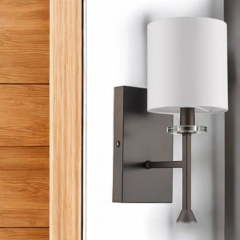 Metal Wall Sconce with White Linen Shade Dimmable LED - 6.5” x 4.75” x 11.75” (D x W x H)