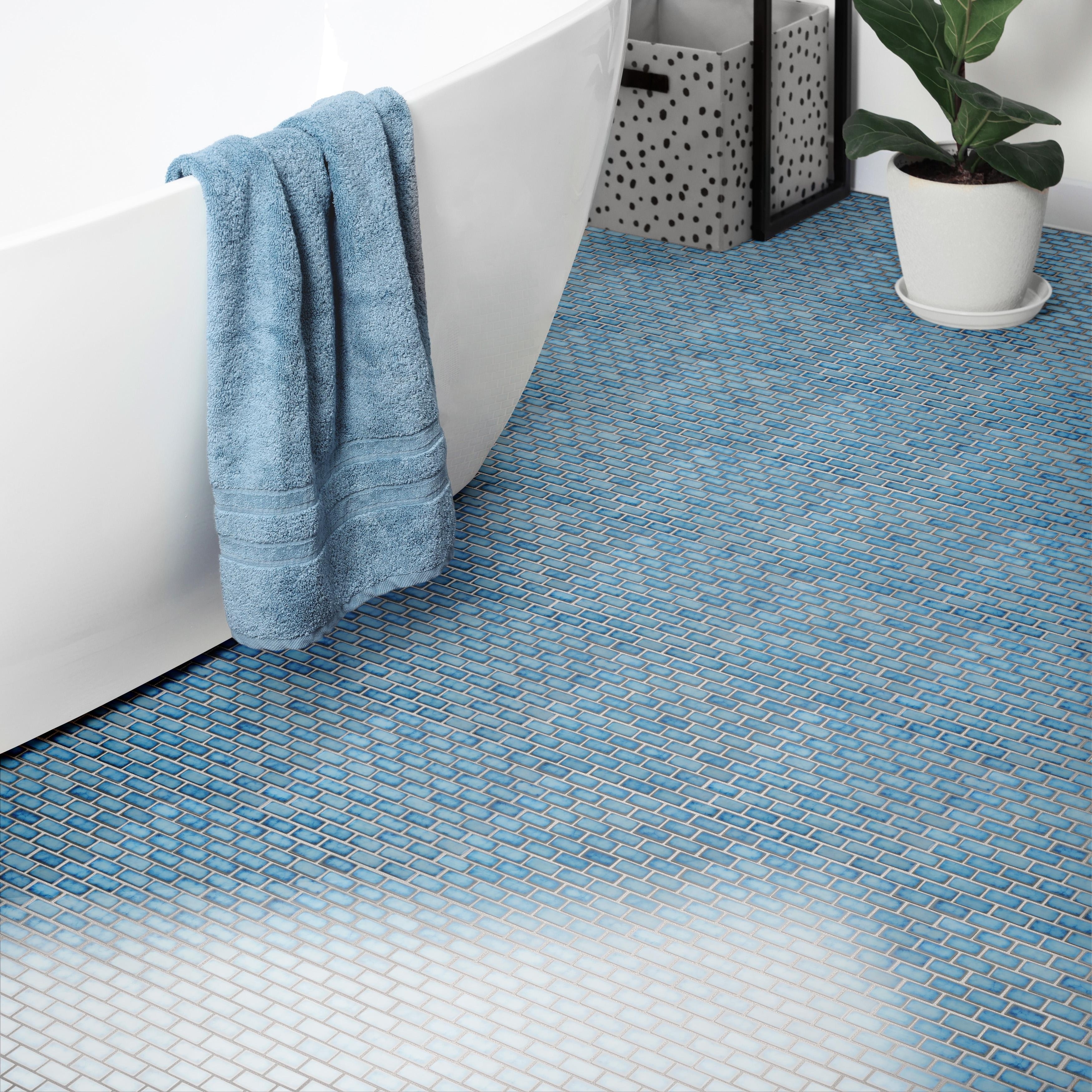 Merola Tile Hudson Subway Marine 11-3/4" x 12" Porcelain Mosaic Floor and Wall Tile