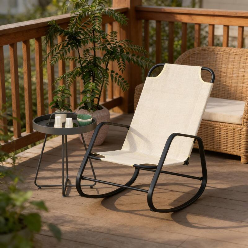 GDFStudio Outdoor Porch Rocking Chair with High Back & Armrests